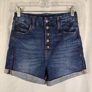 Aeropostale Super High Rise Curvy Midi Cuffed Button Fly Denim Jean Short Size 8